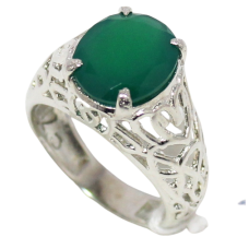 Mens Ring Silver Sterling 925 Natural Green Onyx Gemstone Unisex Engraved E293